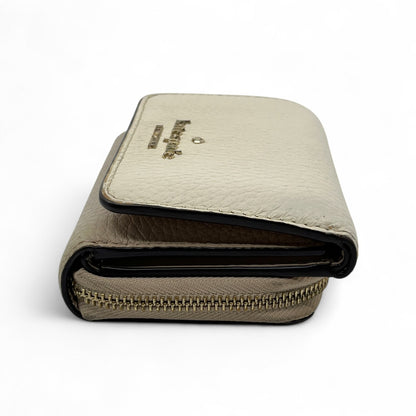 Kate Spade Off White Beige Leather Trifold Wallet Compact Zip Coin Purse