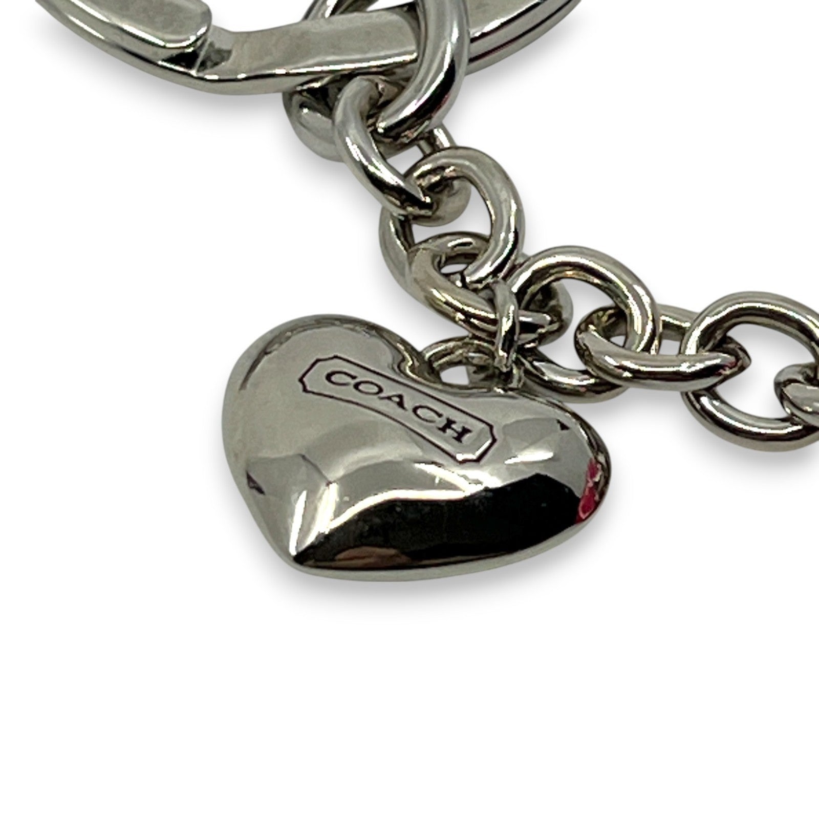 Coach Heart Charm Keychain Pink Silver-Tone with Rhinestone Detail