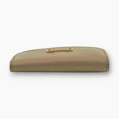 BALLY Leather Key Case 6 Hooks Beige Gold Tone Logo Made in Italy