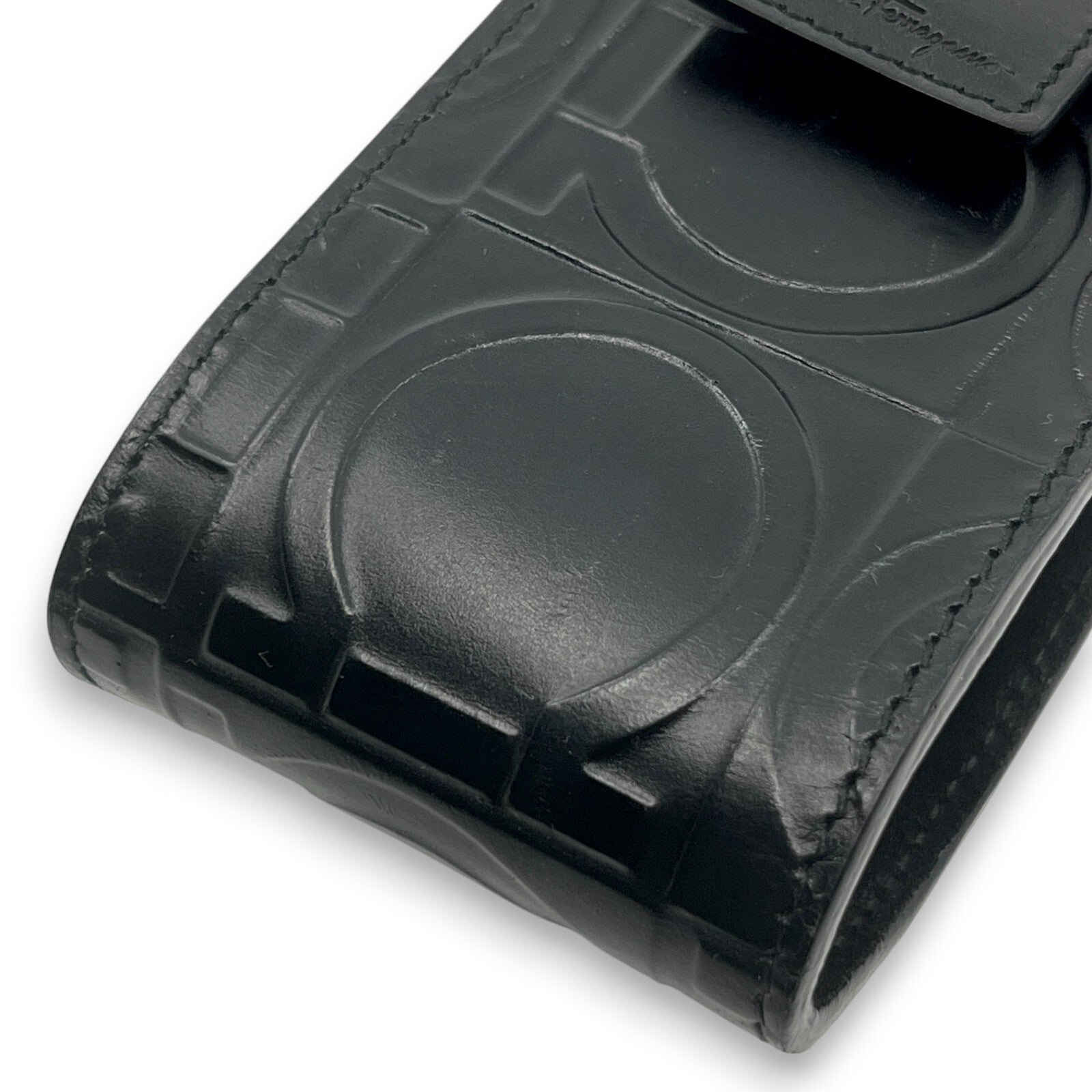 Salvatore Ferragamo Gancini Embossed Leather Mini Pouch Black  w/ Dust Bag