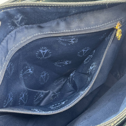 La Tour Eiffel 1887 Leather Handbag Tote Navy Blue Green Logo Badge