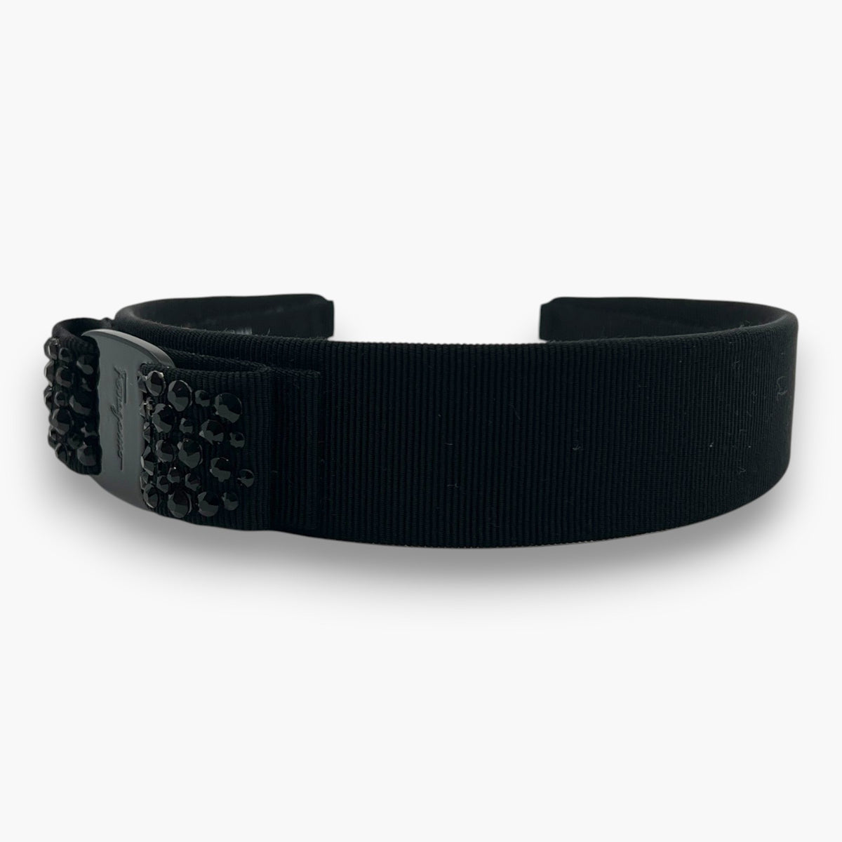 Salvatore Ferragamo Vara Ribbon Headband Crystal Black Italy W/ Dust Bag