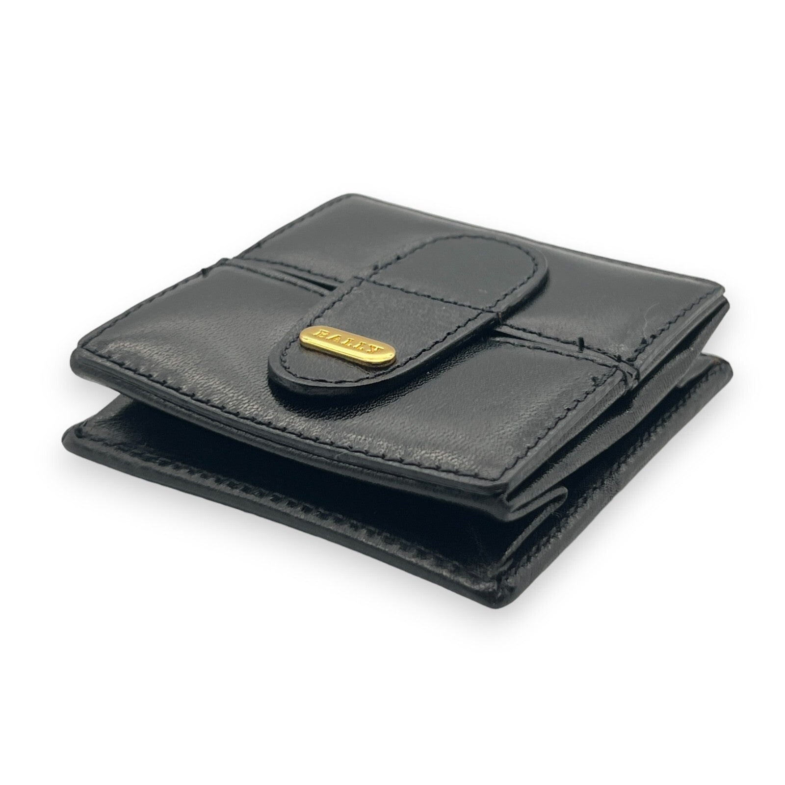 Bally Logo Plated Leather Coin Purse Wallet in Black