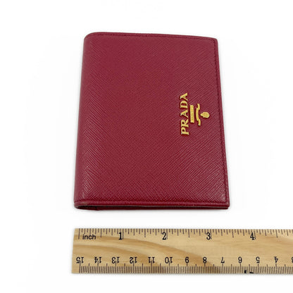 Prada Saffiano Leather Bifold Compact Wallet in Red w/ Box