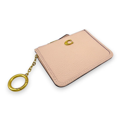 Coach Zip Card Case Coin Purse Light Pink Leather with Key Ring