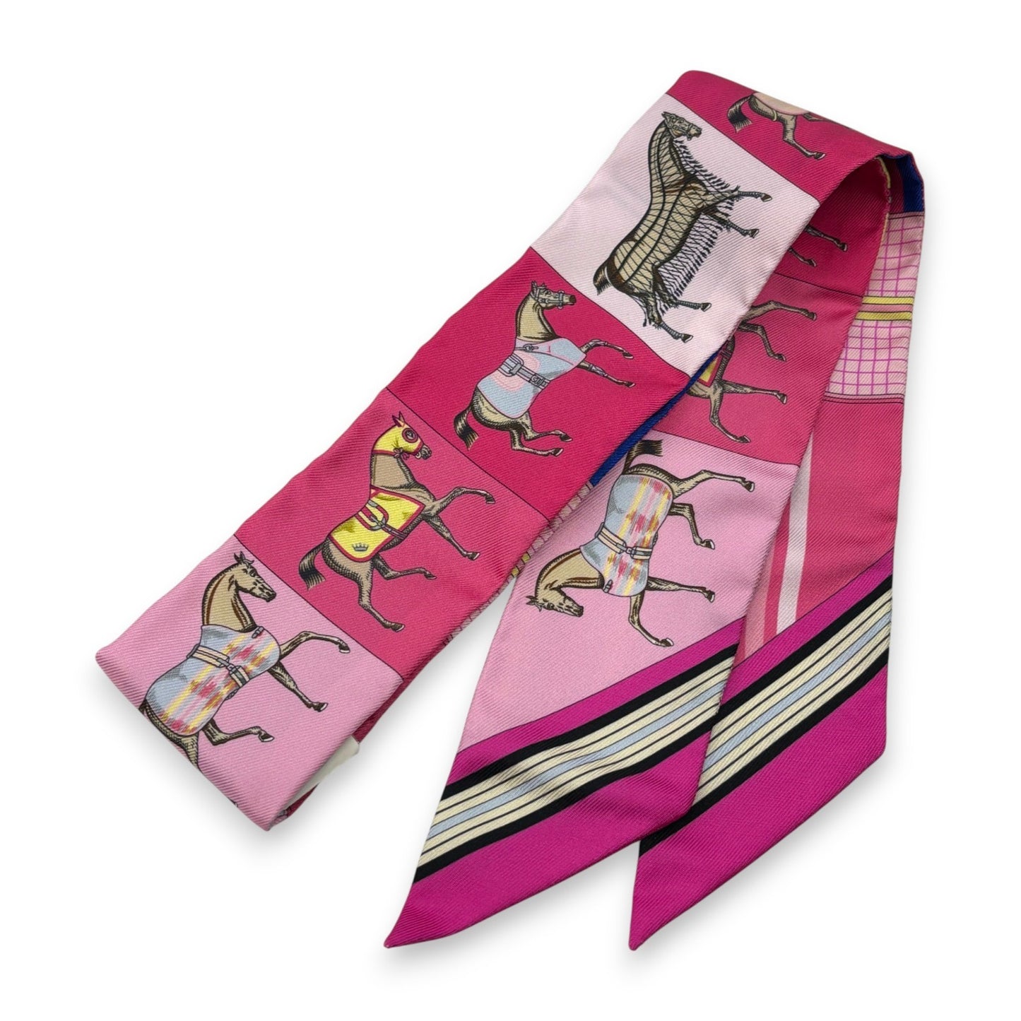 Hermès Twilly Silk Scarf Pink Horses Print 100% Silk with Box