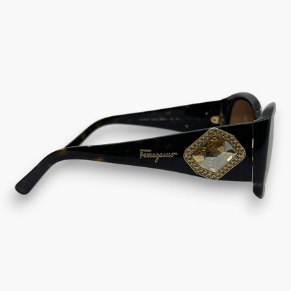 Ferragamo Rhinestone Sunglasses Brown Tortoise 2146-B W/ Case Box