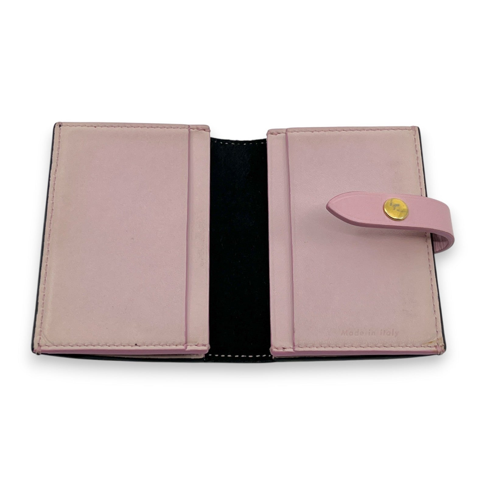Celine Black Pink Leather Card Holder with Snap Tab