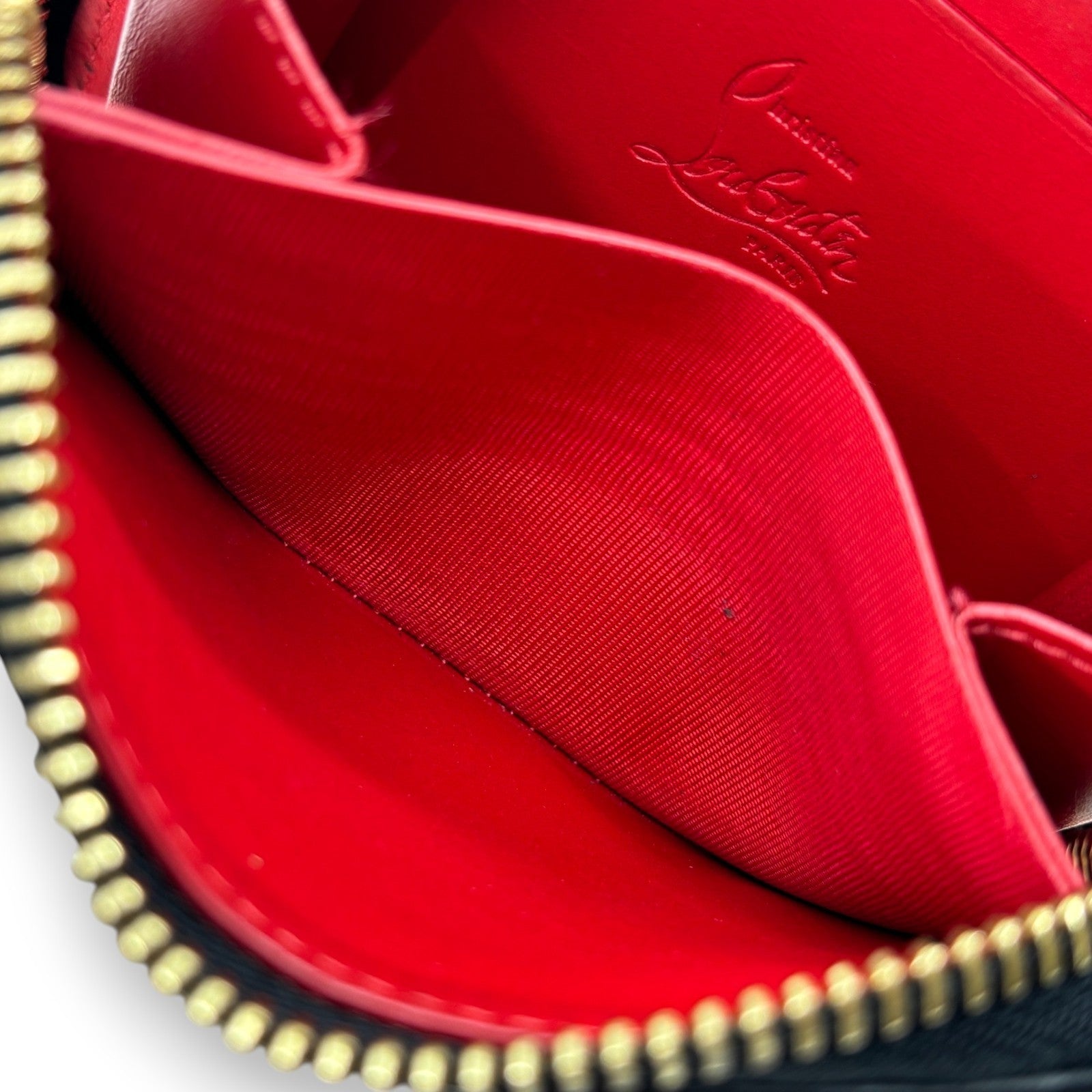 Christian Louboutin Panettone Black Leather Zip Wallet w/ Spikes Box Dust Bag