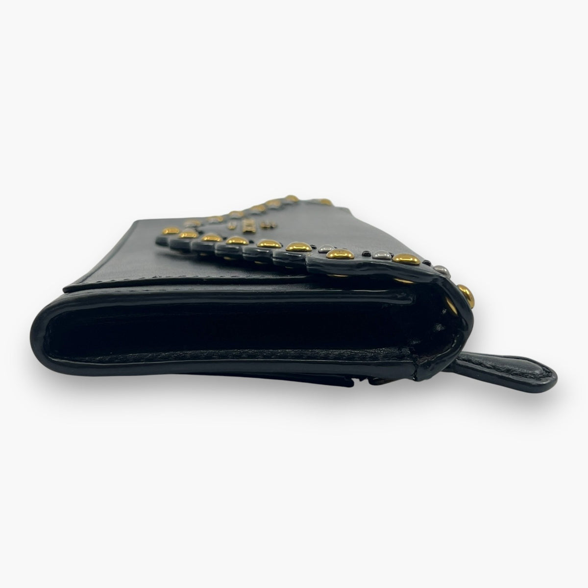 Coach Studded Scallop Flap Long Wallet Snap Closure Black Leather