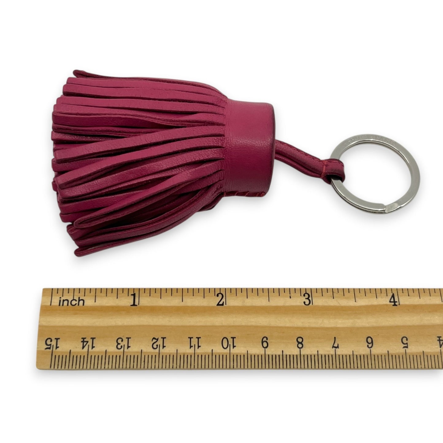 Hermès Carmen Rose Pourpre Pink Leather Tassel Key Ring Charm w/ Box