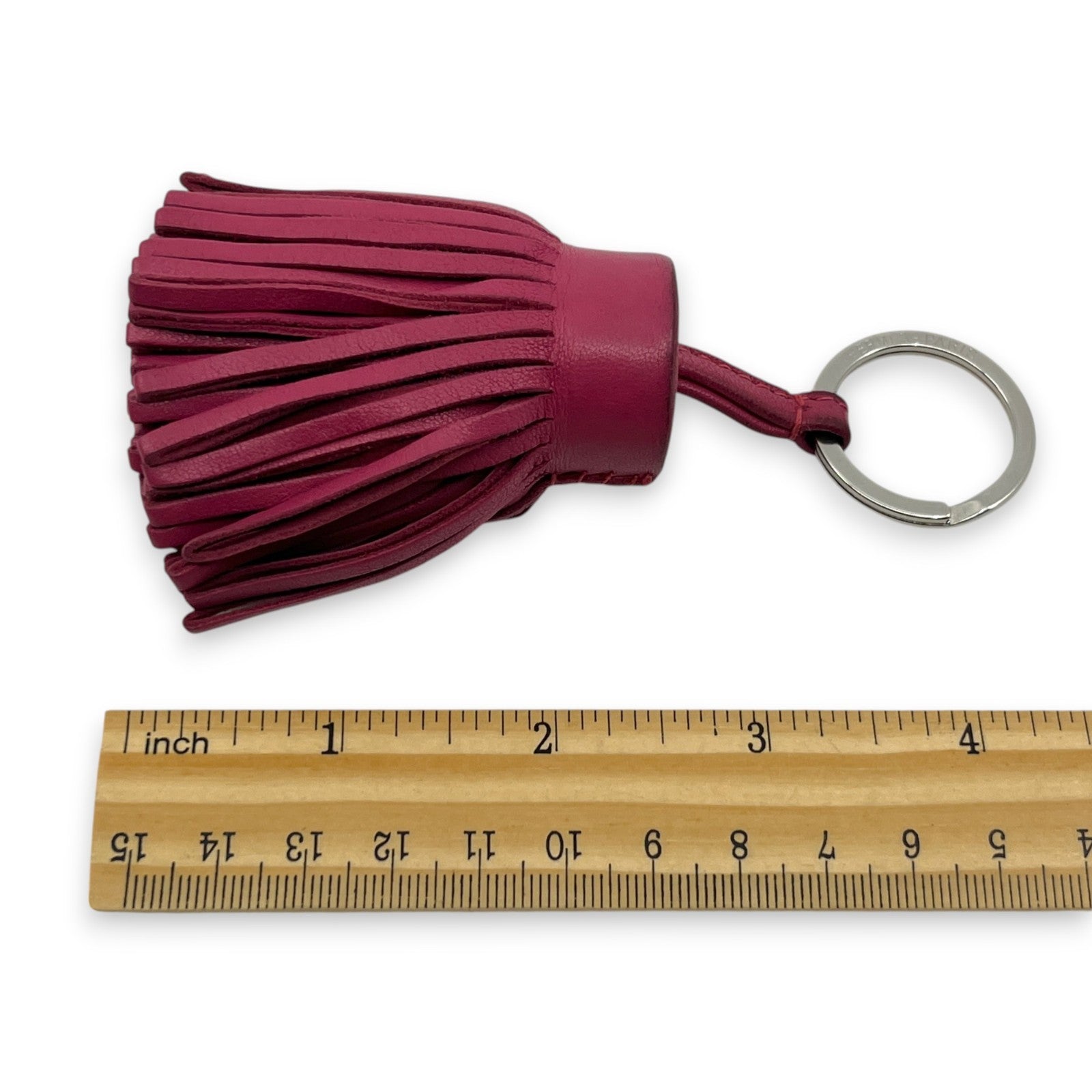 Hermès Carmen Rose Pourpre Pink Leather Tassel Key Ring Charm w/ Box