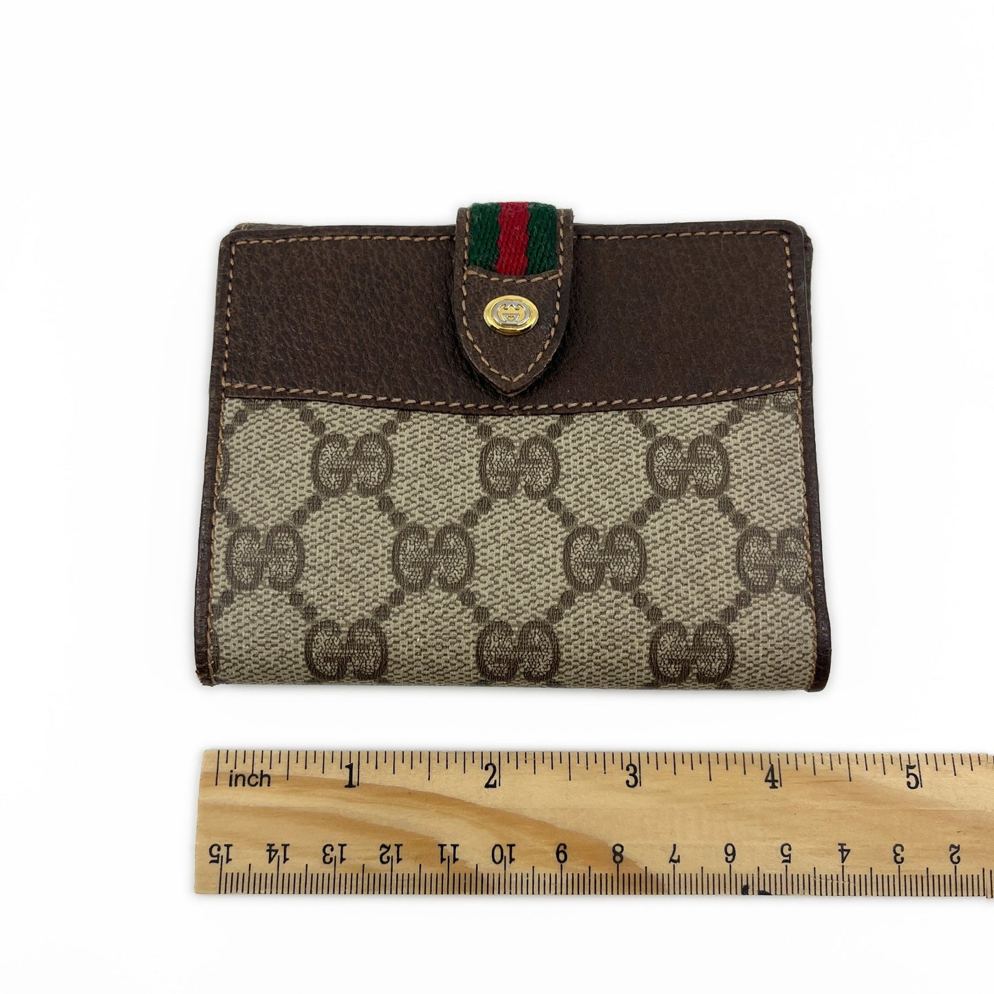 Gucci GG Supreme Canvas Web Stripe Bifold Wallet Brown Leather