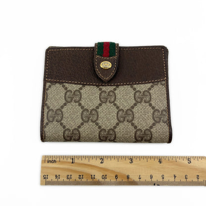 Gucci GG Supreme Canvas Web Stripe Bifold Wallet Brown Leather