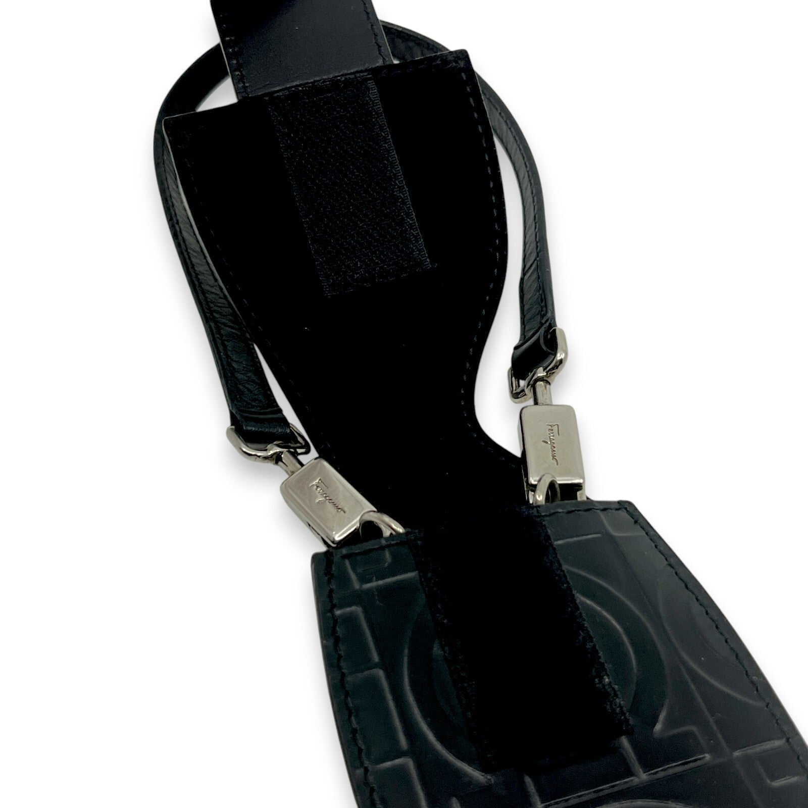 Salvatore Ferragamo Gancini Embossed Leather Mini Pouch Black  w/ Dust Bag