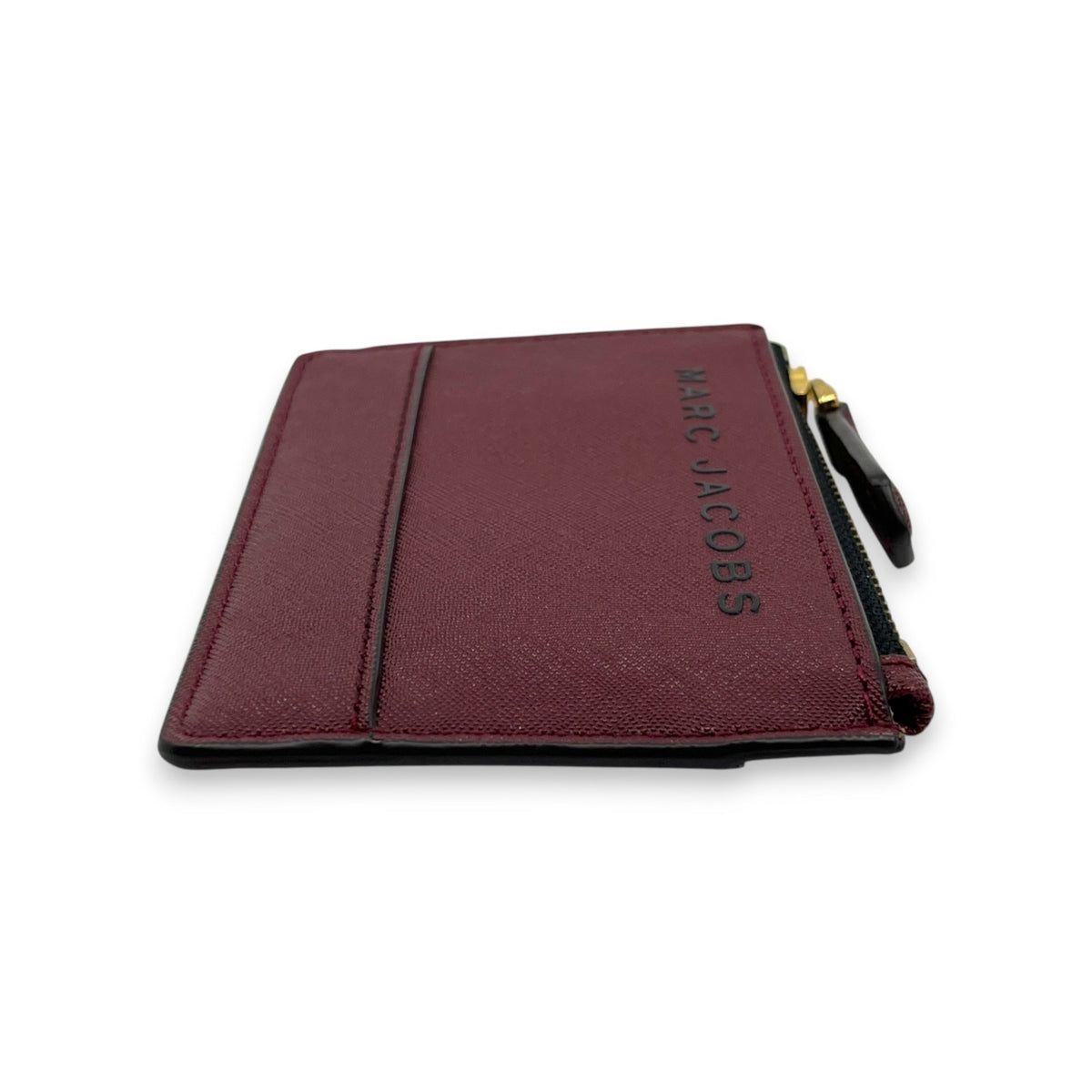 Marc Jacobs Burgundy Leather Zip Card Case Wallet Key Ring ID Window