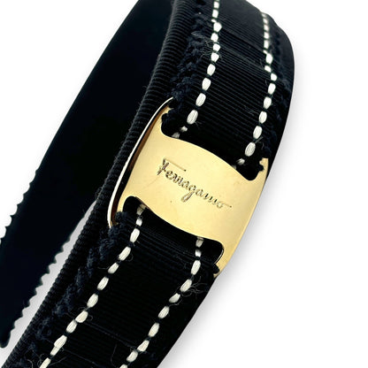Salvatore Ferragamo Vara Ribbon Black Headband Gold Plate Hair Accessory