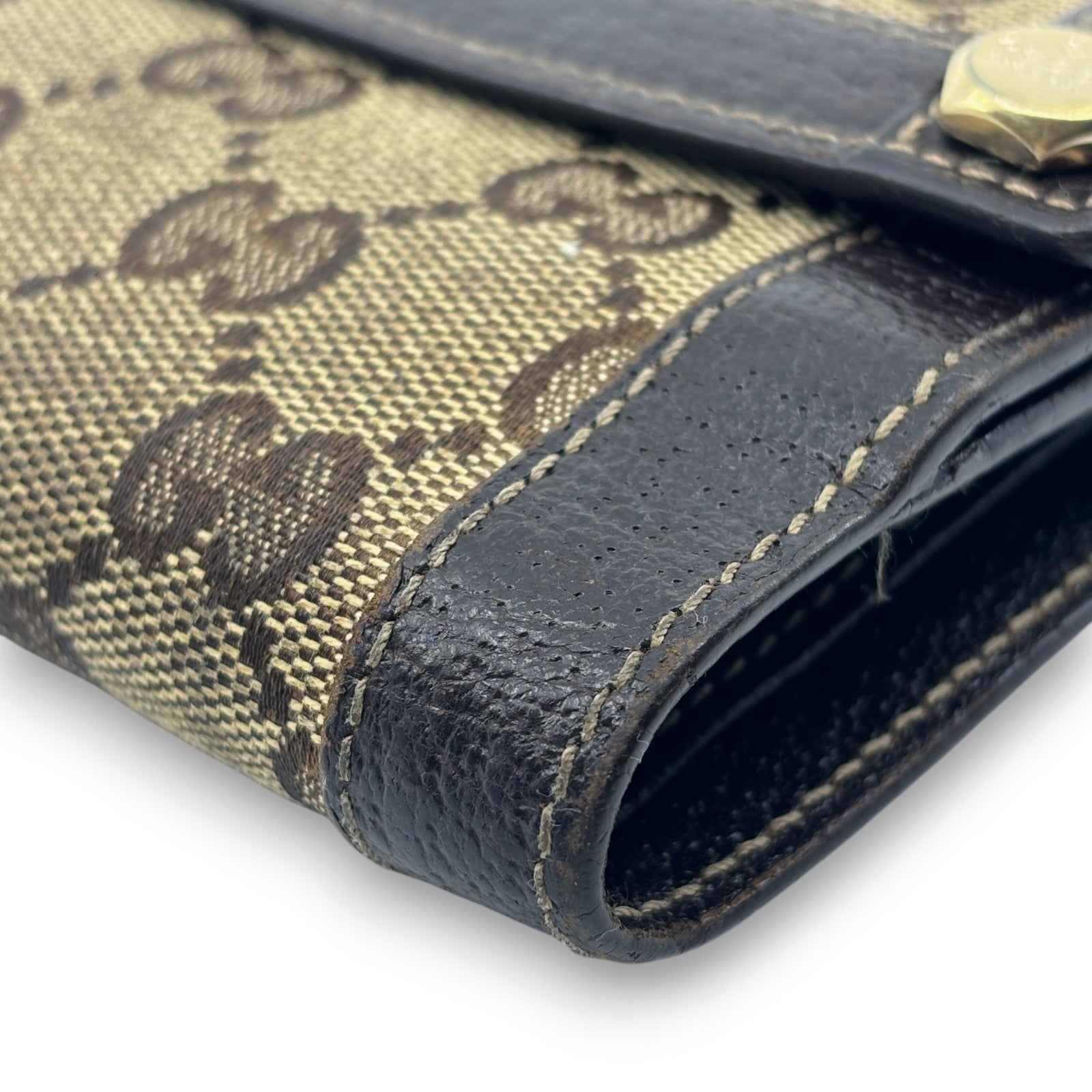 Gucci GG Canvas Bifold Wallet Brown Leather Trim w/ Box