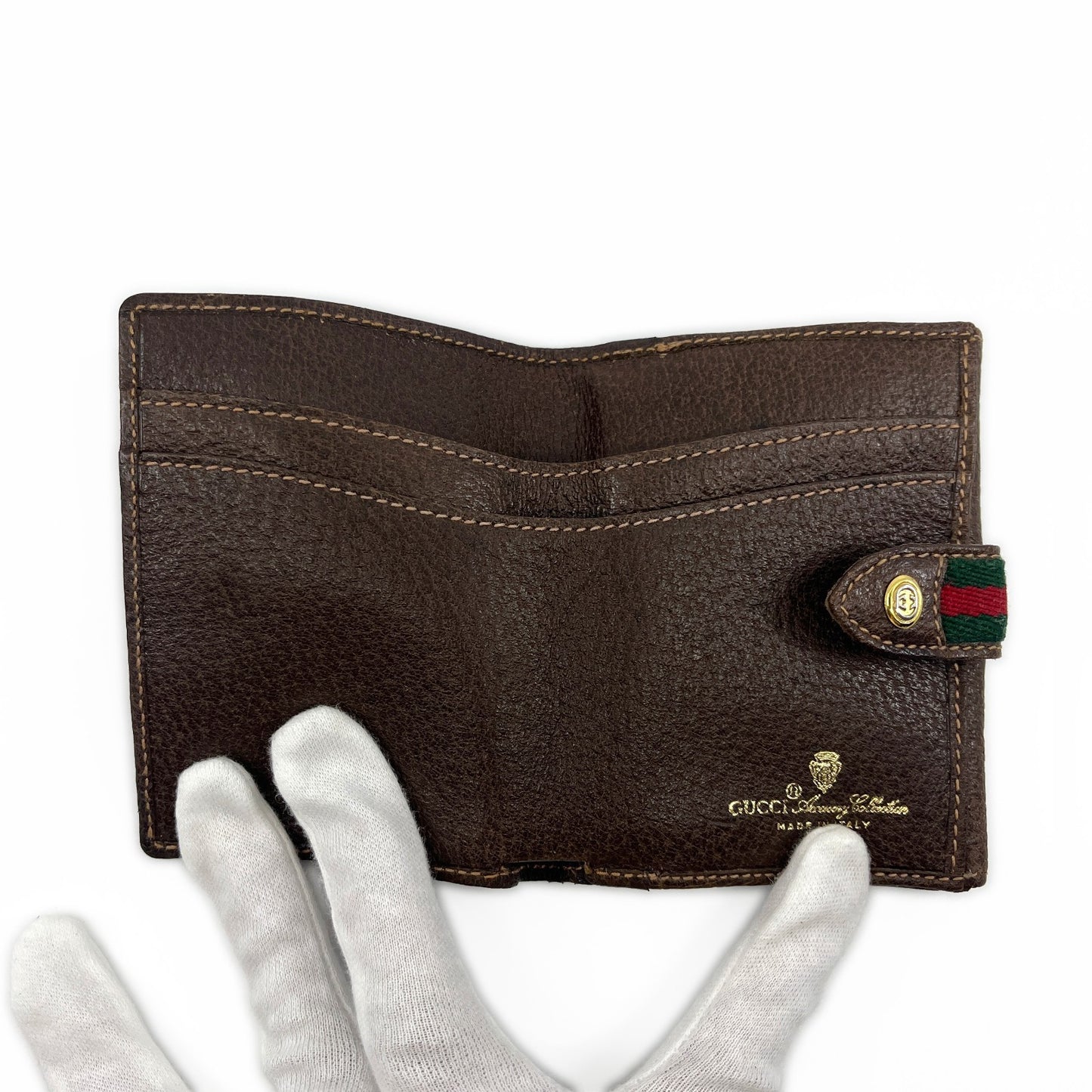 Gucci GG Supreme Canvas Web Stripe Bifold Wallet Brown Leather