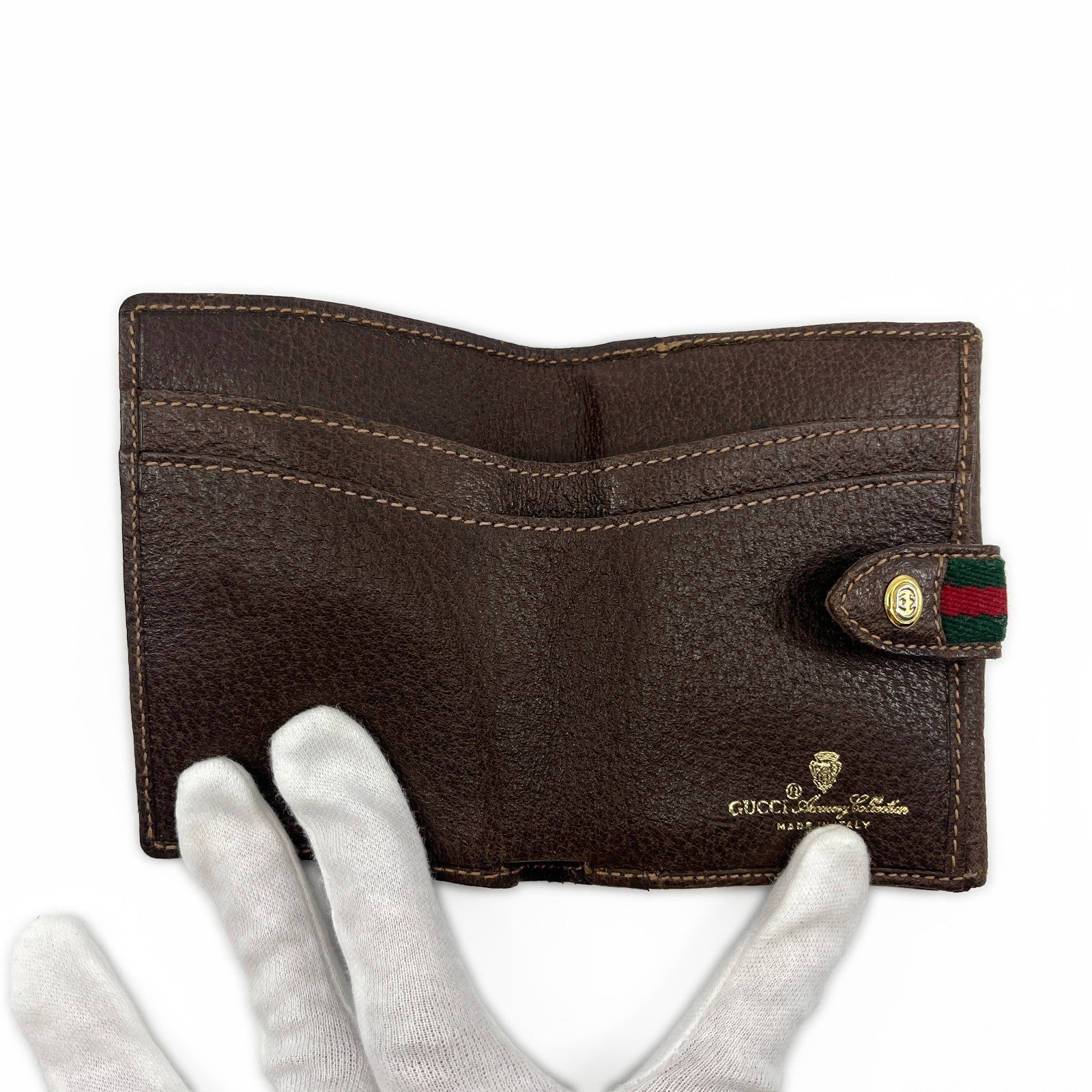 Gucci GG Supreme Canvas Web Stripe Bifold Wallet Brown Leather