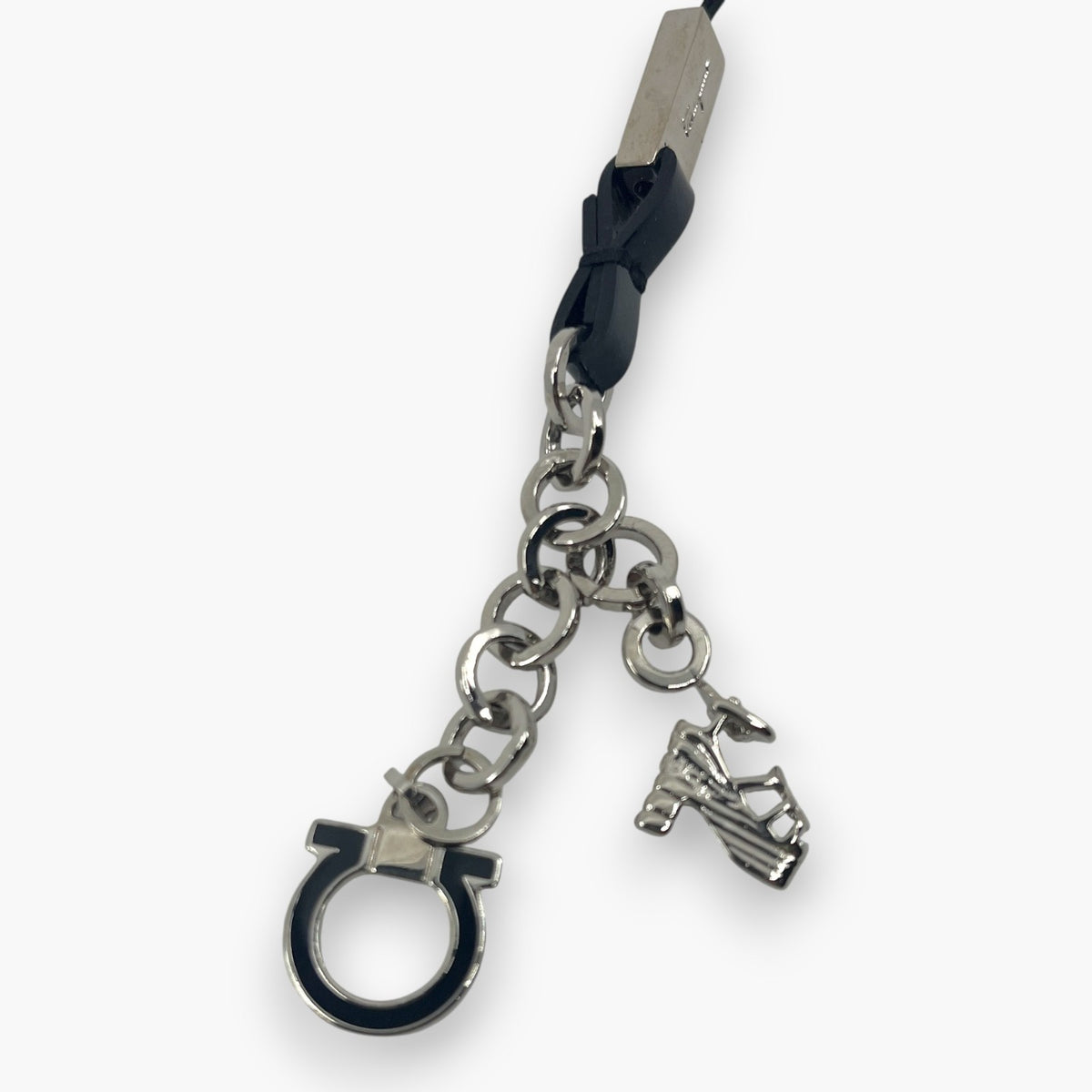 Salvatore Ferragamo Gancini Cell Phone Strap High Heel Shoe Charm Silver w/Box
