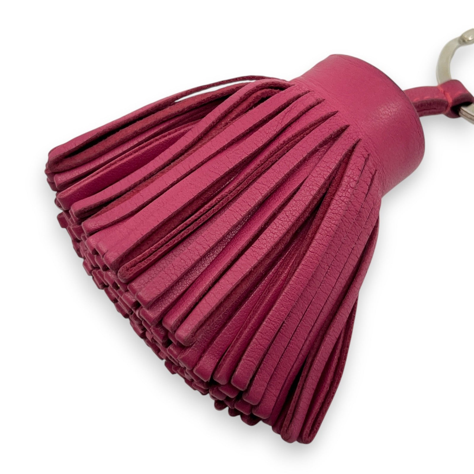 Hermès Carmen Rose Pourpre Pink Leather Tassel Key Ring Charm w/ Box