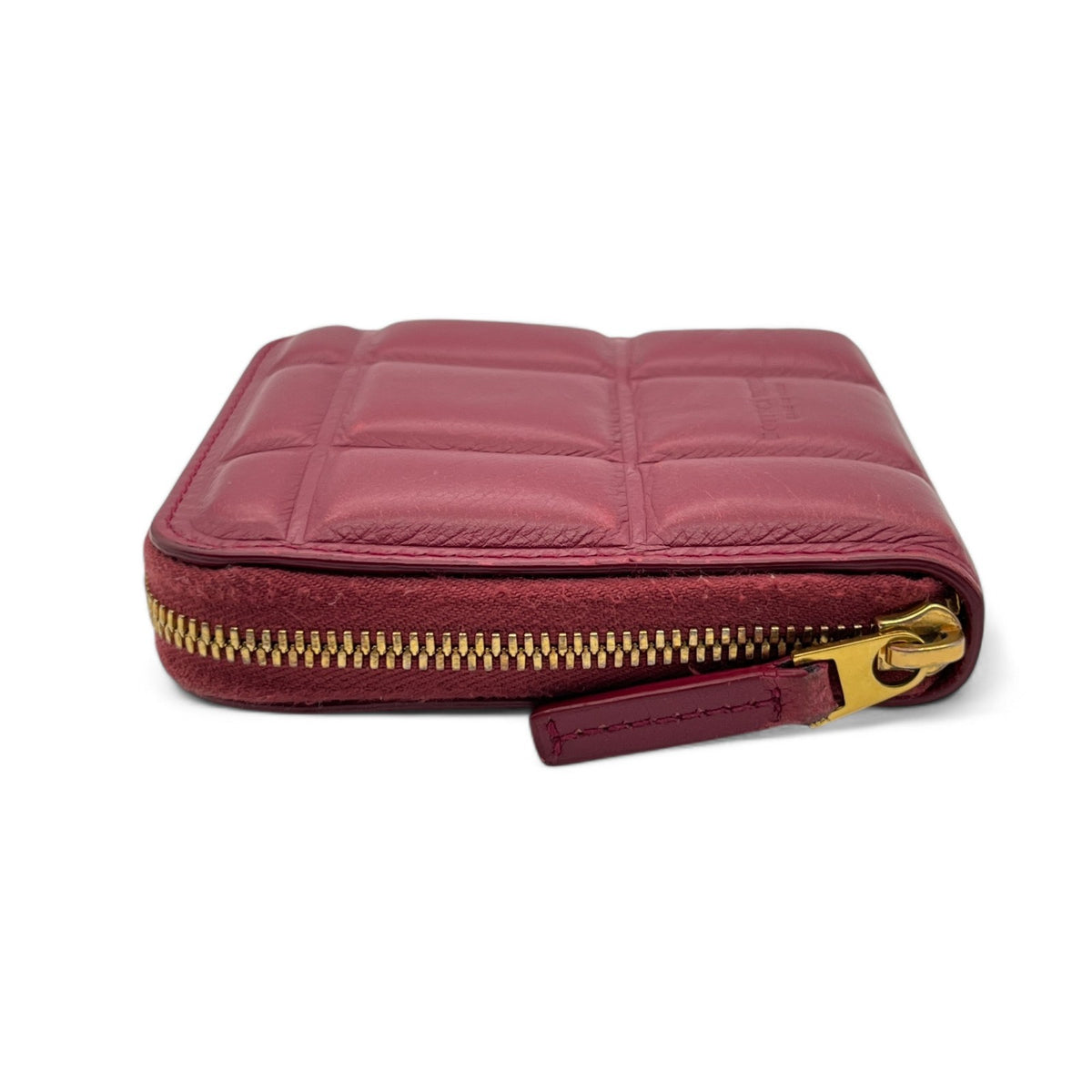 Bottega Veneta Padded Paper Calf Mini Wallet Burgundy Red Zipper