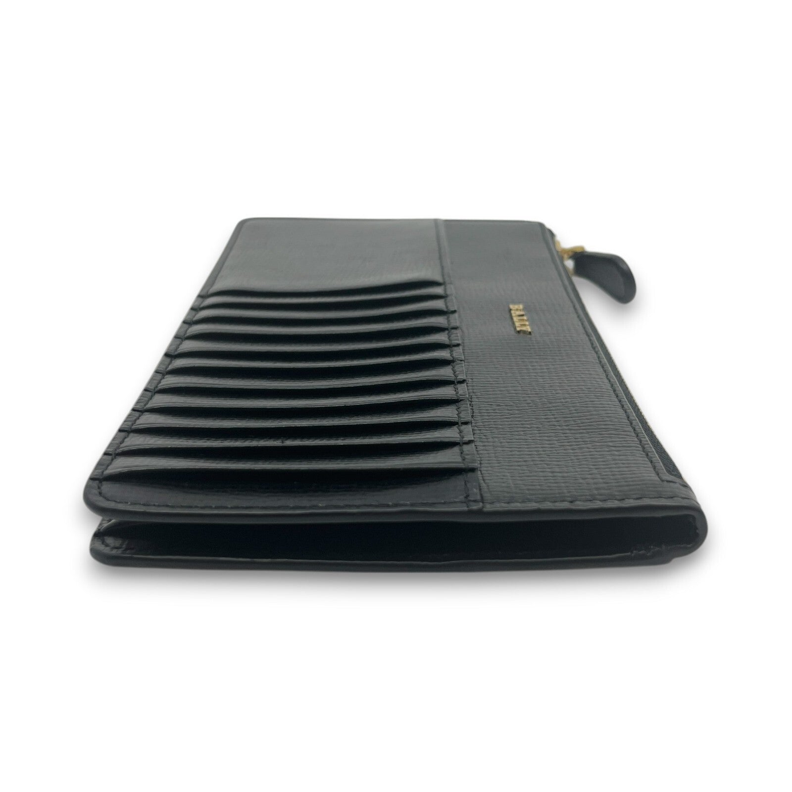 Bally Mandy Leather Chain Card Wallet Black with Box and Dust Cloth