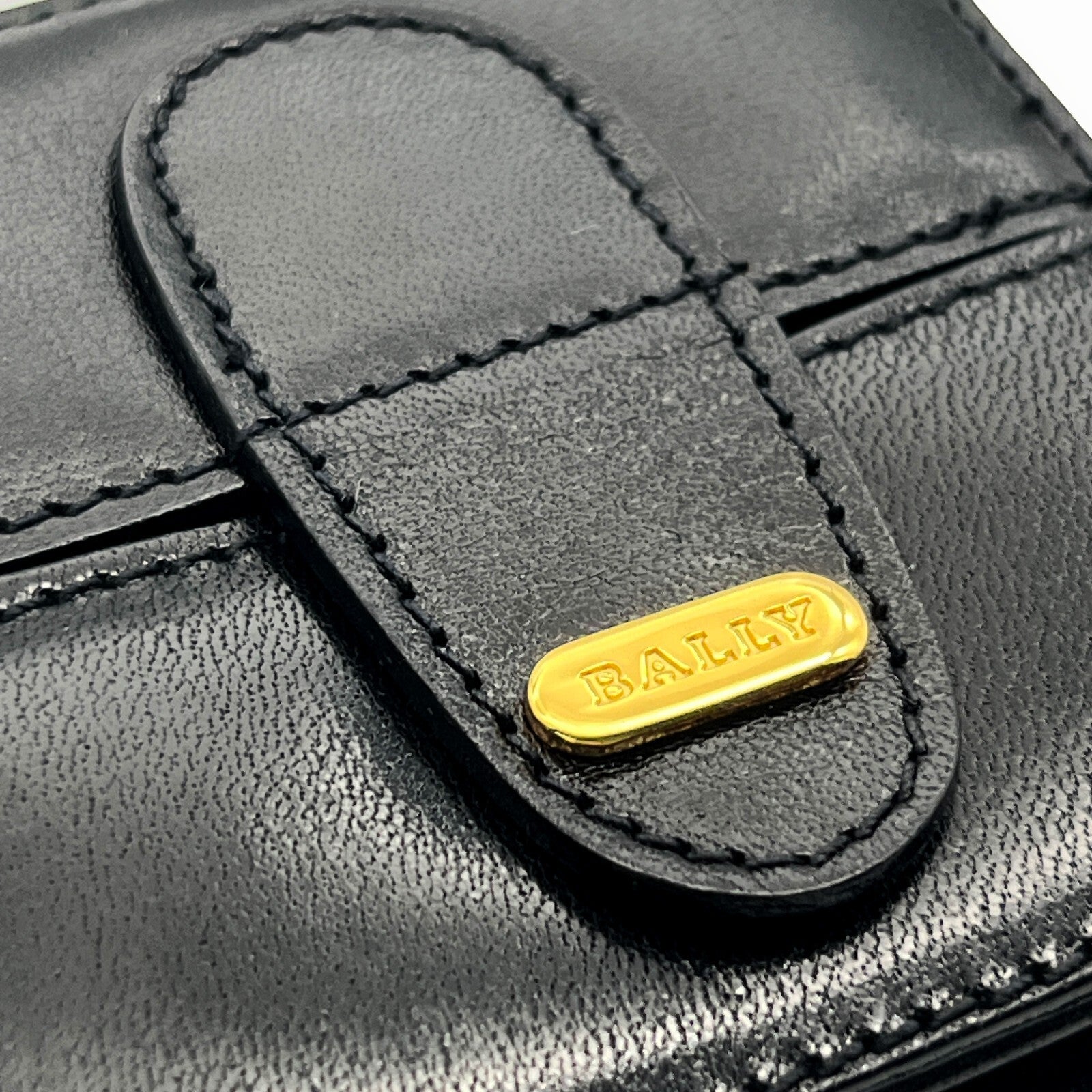Bally Logo Plated Leather Coin Purse Wallet in Black