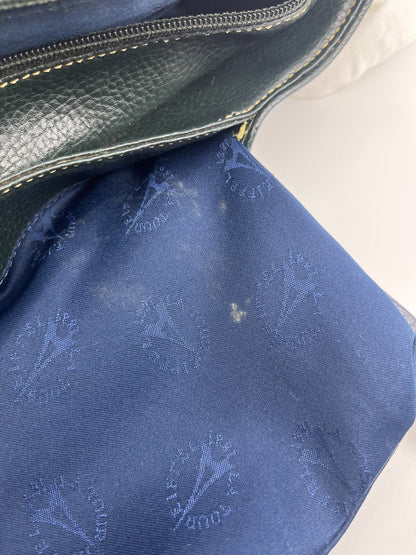 La Tour Eiffel 1887 Leather Handbag Tote Navy Blue Green Logo Badge