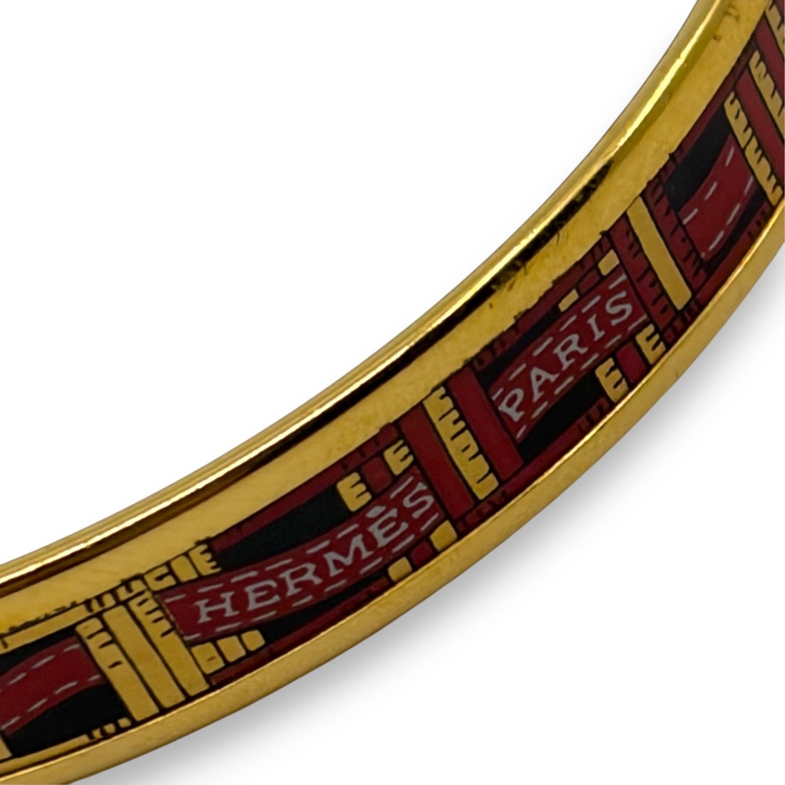 Hermes Enamel Bracelet Bangle Émail PM Gold Black w/ Box