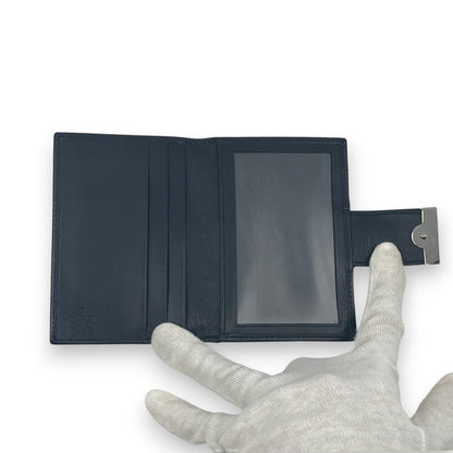 Gucci GG Canvas Card Holder Navy with Matching Leather Trim w/ Box