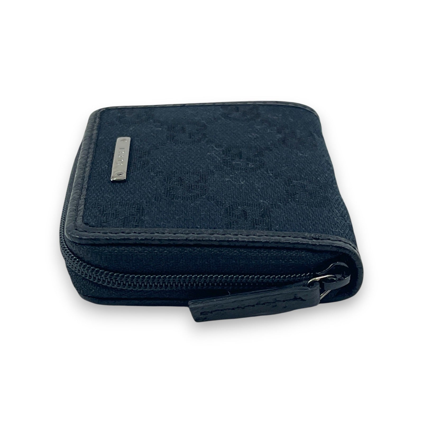 Gucci GG Canvas Coin Purse Black Leather Trim Compact w/ Box