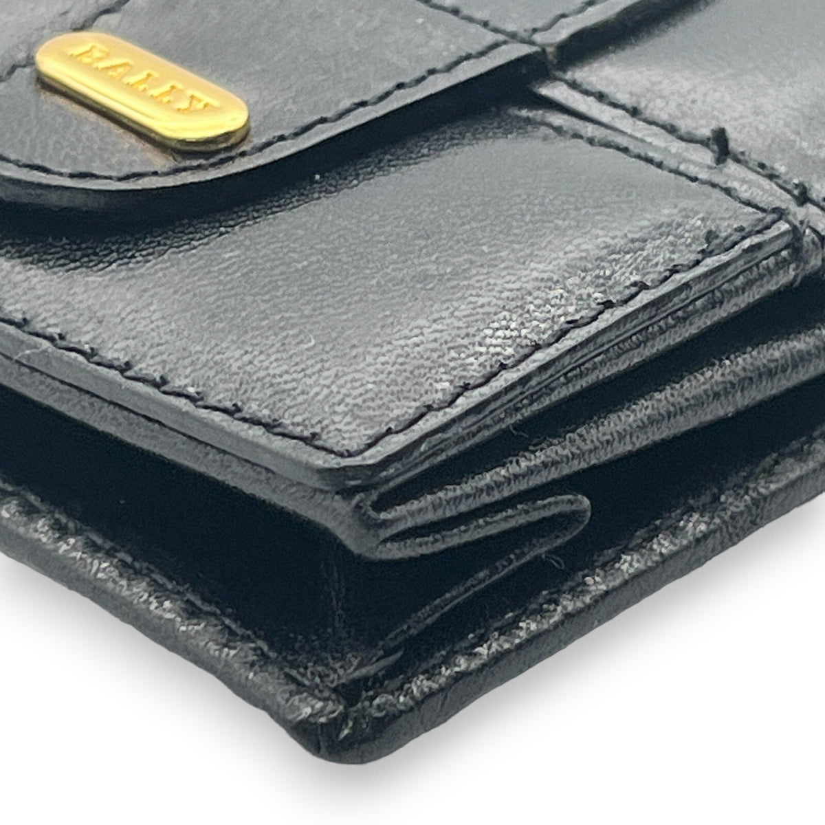 Bally Logo Plated Leather Coin Purse Wallet Black Compact