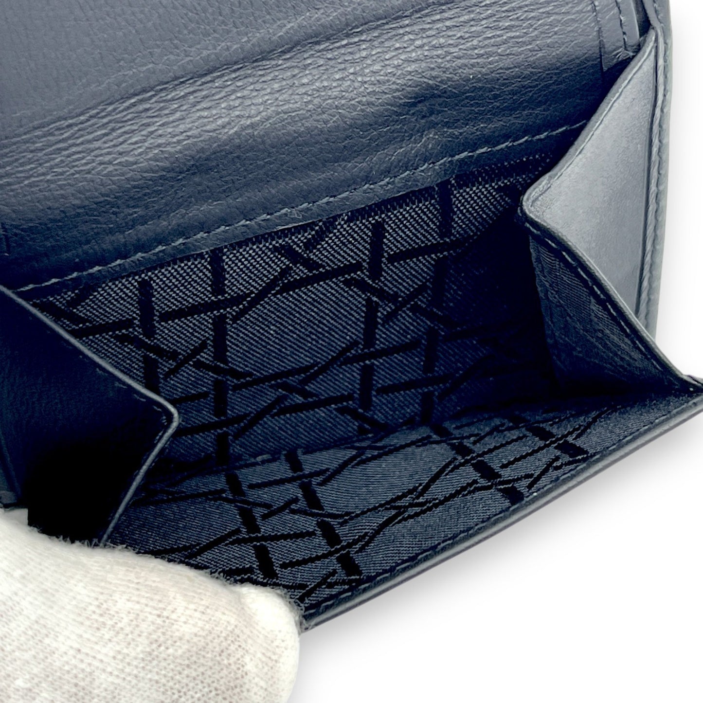 Christian Dior Black Leather Bifold Wallet with Silver Logo Plate