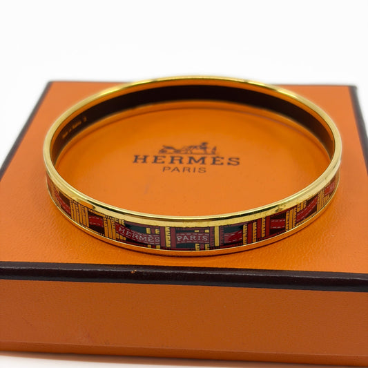 Hermes Enamel Bracelet Bangle Émail PM Gold Black w/ Box