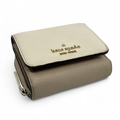 Kate Spade Off White Beige Leather Trifold Wallet Compact Zip Coin Purse