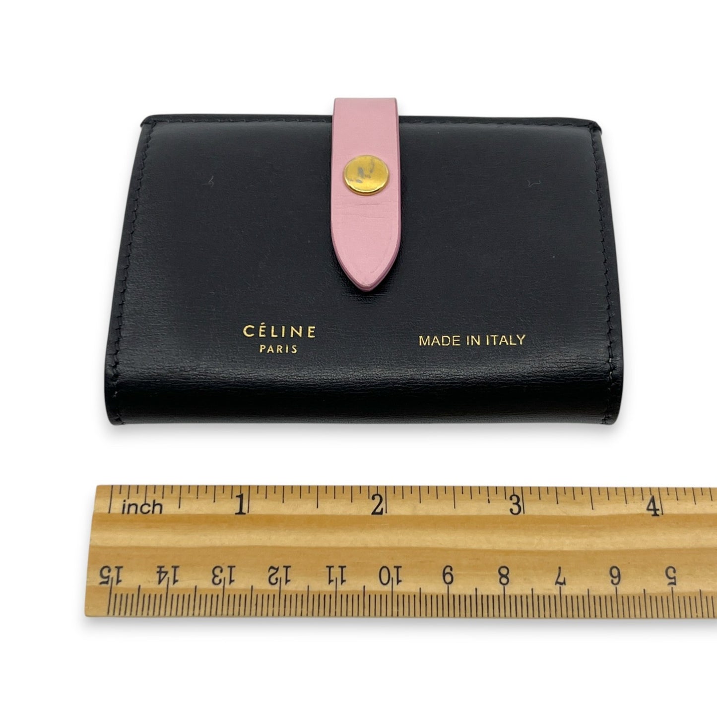 Celine Black Pink Leather Card Holder with Snap Tab