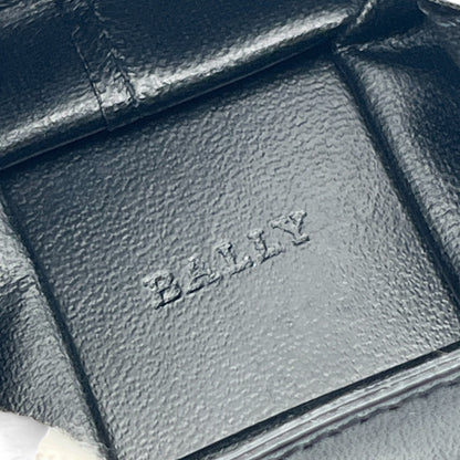 Bally Logo Plated Leather Coin Purse Wallet Black Compact