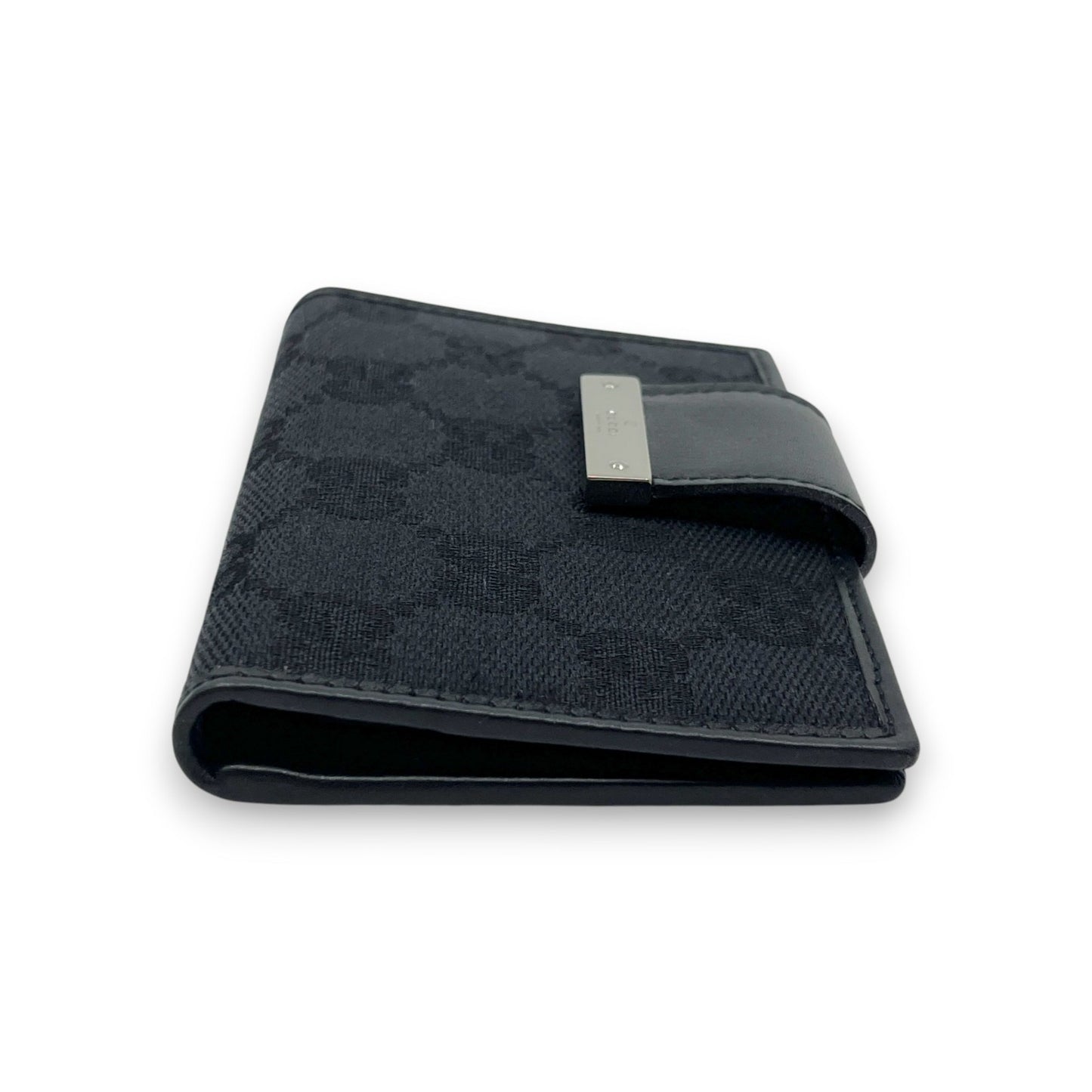 Gucci GG Canvas Card Holder Navy with Matching Leather Trim w/ Box
