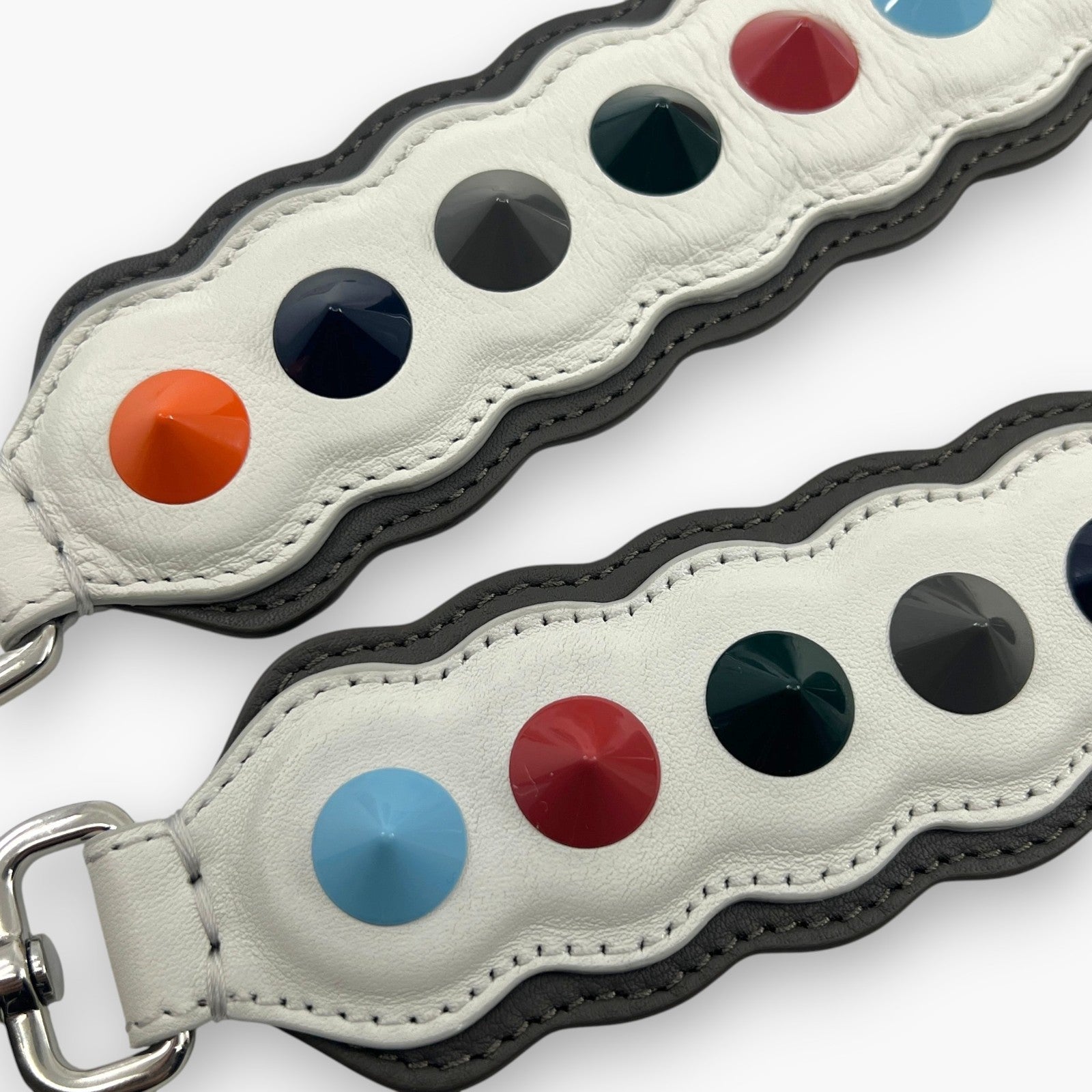 FENDI Strap You Shoulder Strap White Leather Multi-Color Studs