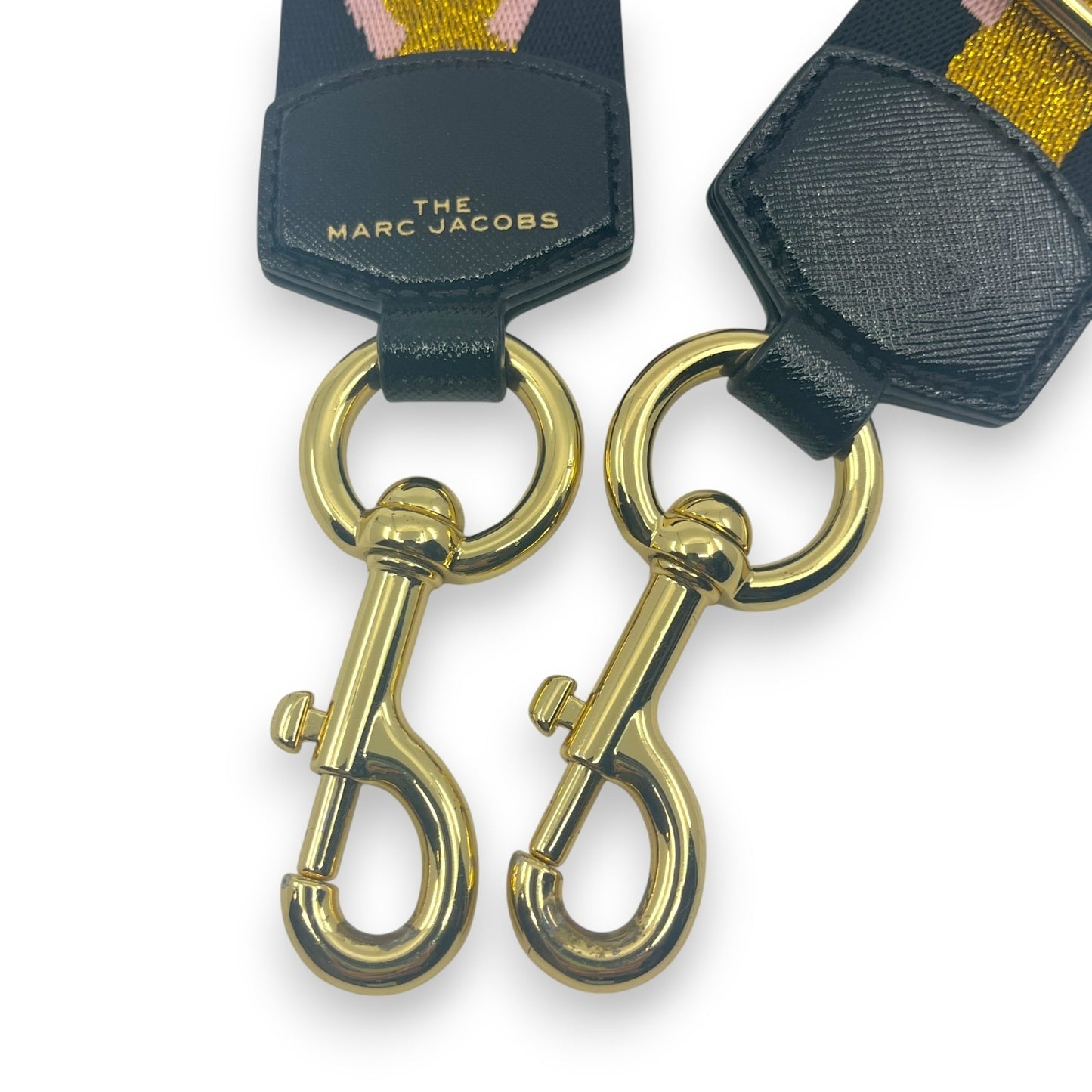 Marc Jacobs Adjustable Webbing Strap Black Gold with Pink Woven Logo