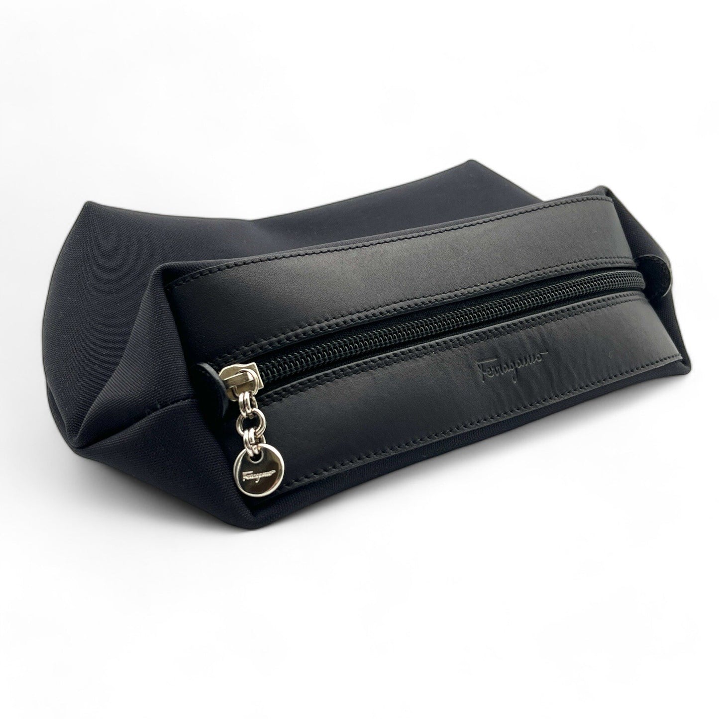 Salvatore Ferragamo Fabric and Leather Pouch in Black