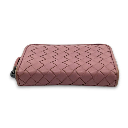 Bottega Veneta Intrecciato Leather Compact Zip-Around Wallet Pink