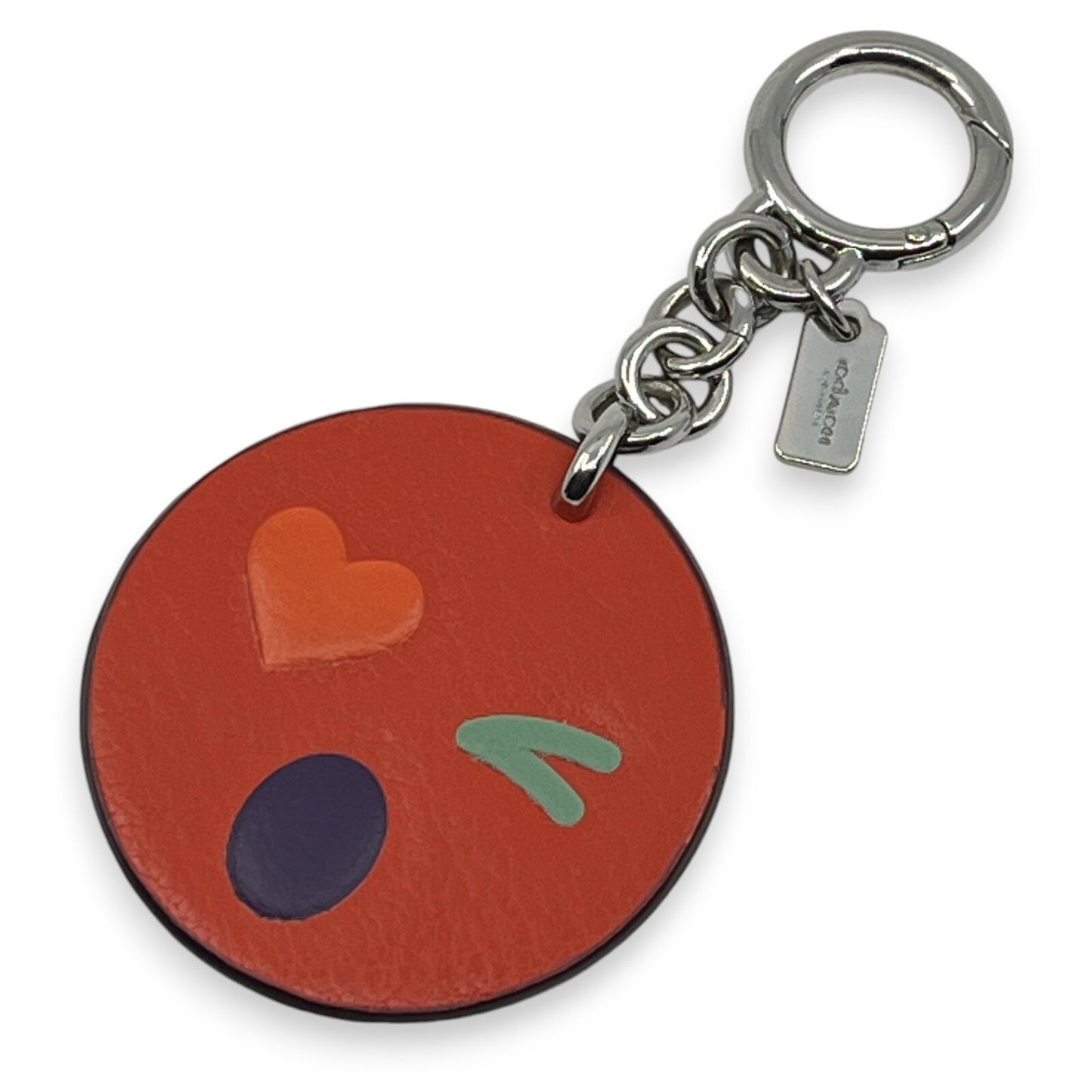 Coach Winky Emoji Leather Keychain Bag Charm in Orange
