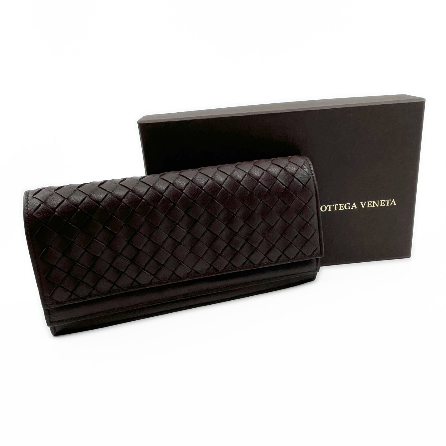 Bottega Veneta Intrecciato Brown Leather Long Wallet w/ Box