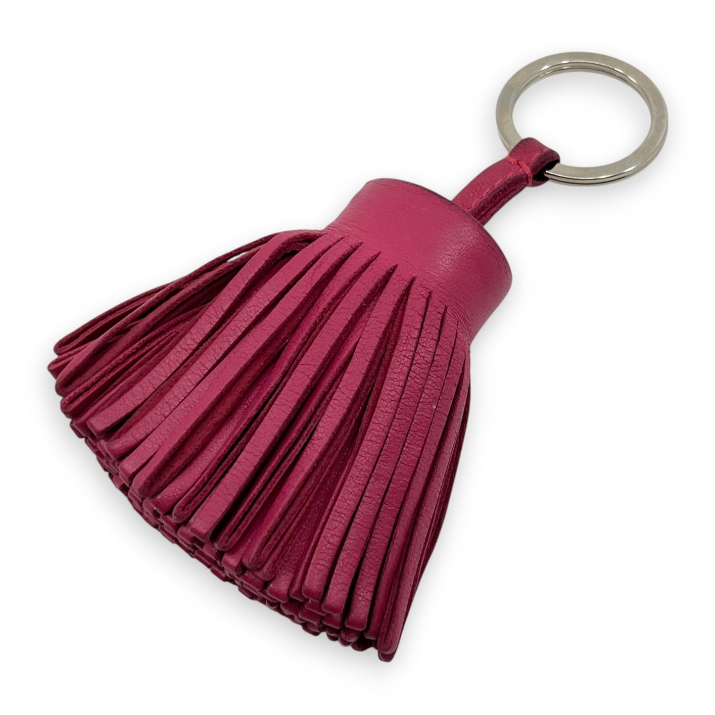 Hermès Carmen Rose Pourpre Pink Leather Tassel Key Ring Charm w/ Box