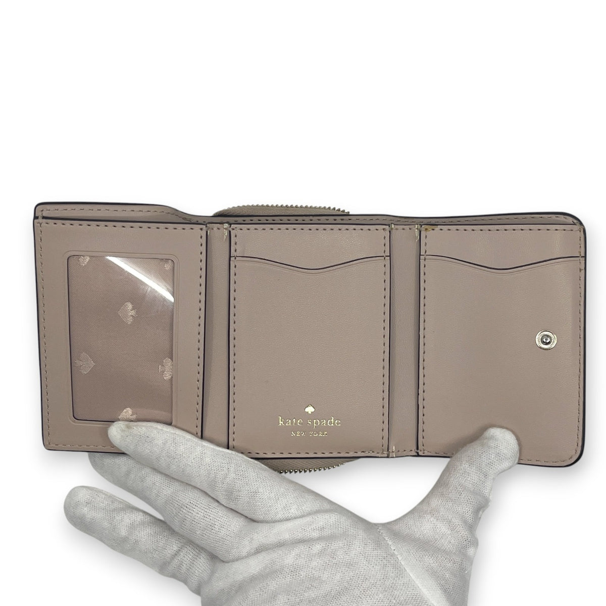 Kate Spade Off White Beige Leather Trifold Wallet Compact Zip Coin Purse