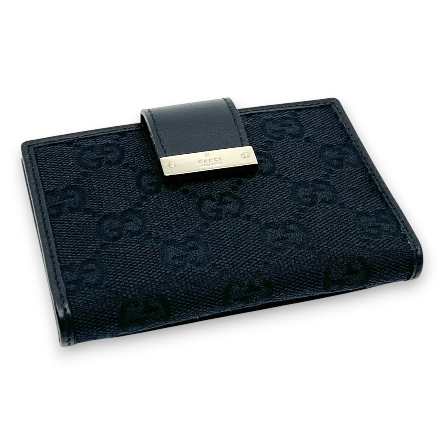 Gucci GG Canvas Card Holder Navy with Matching Leather Trim w/ Box