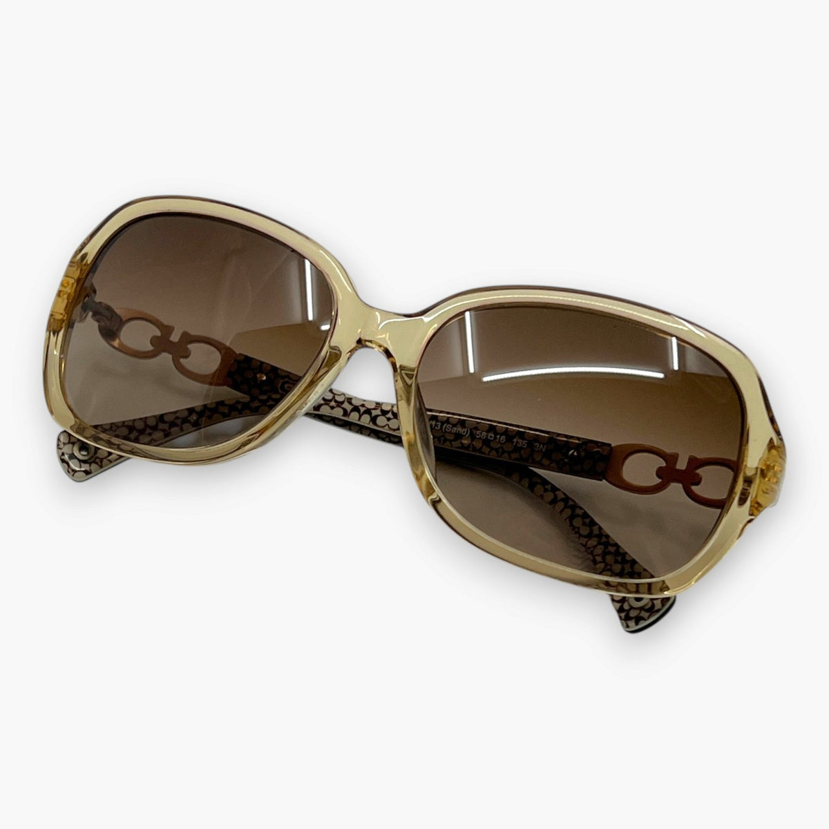 COACH Sunglasses HC8019A L506 Beatrice Sand Brown Frame Signature Temple Logo
